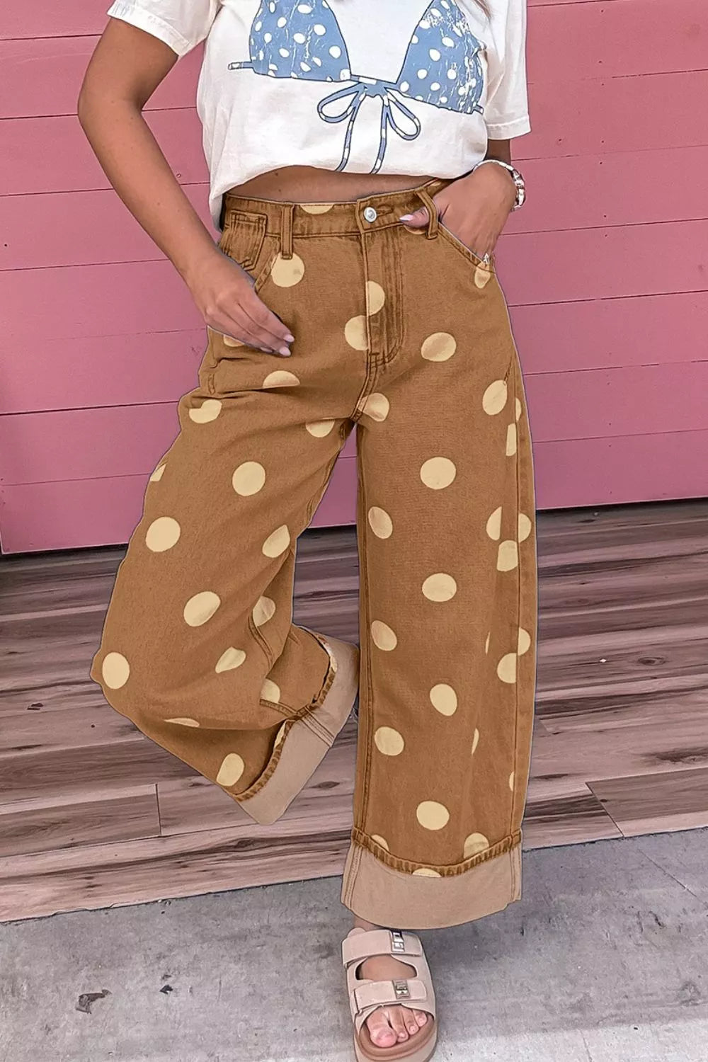 Trendsi Polka Dot Wide Leg Jeans -