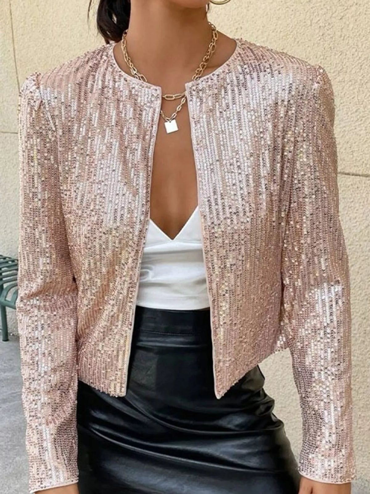 Sequin Long Sleeve Jacket — front view