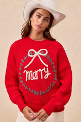 Trendsi BiBi Christmas Wreath Merry Letter Knit Top -