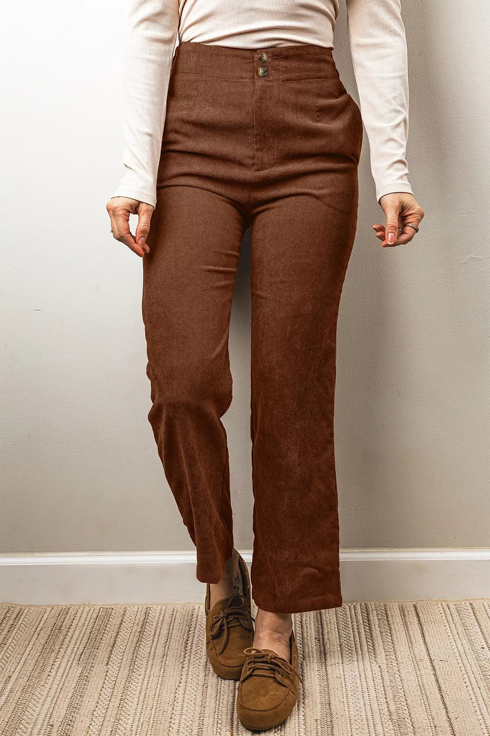 Women's elastic-waist straight-leg ankle-length corduroy pants