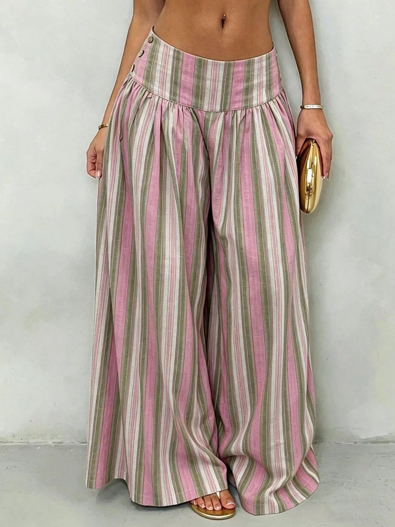 Trendsi High-Waisted Striped Wide-Leg Casual Pants -