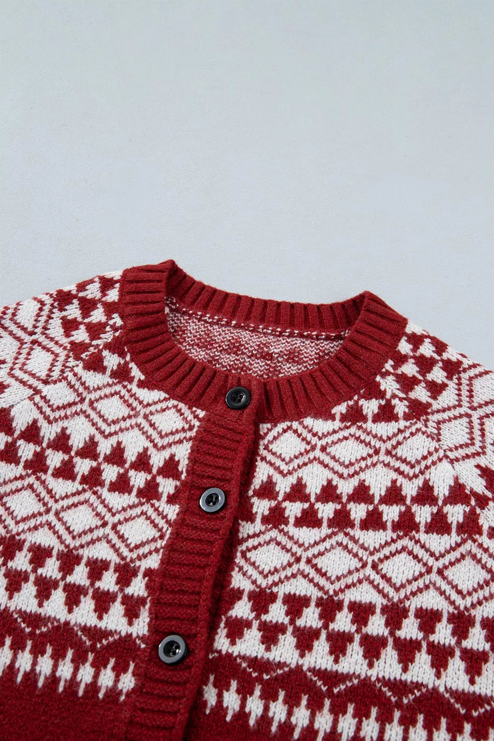 Geometric-print button-front long sleeve cardigan