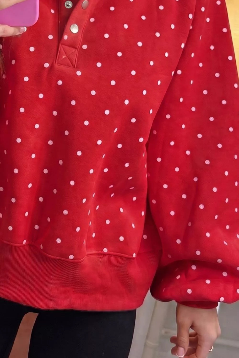 Trendsi Polka Dot Snap-Button Sweatshirt -
