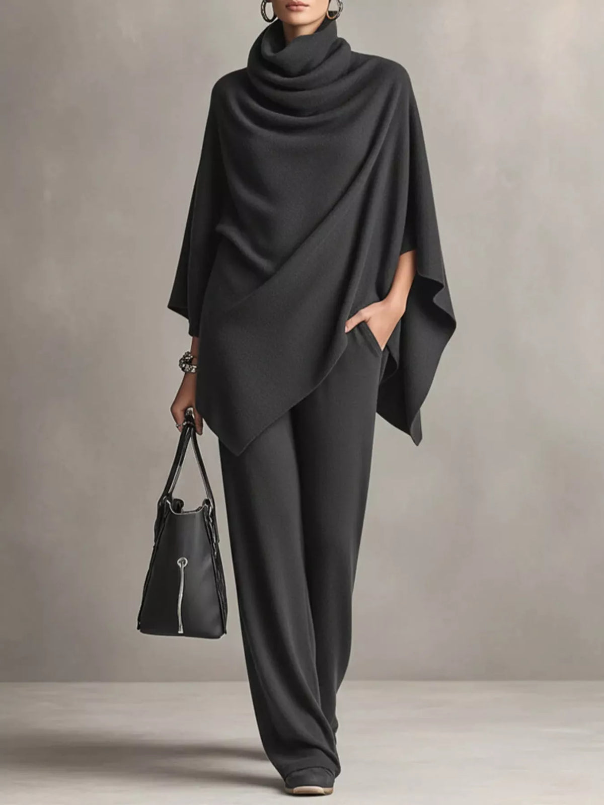 Poncho and pants set, charcoal set front