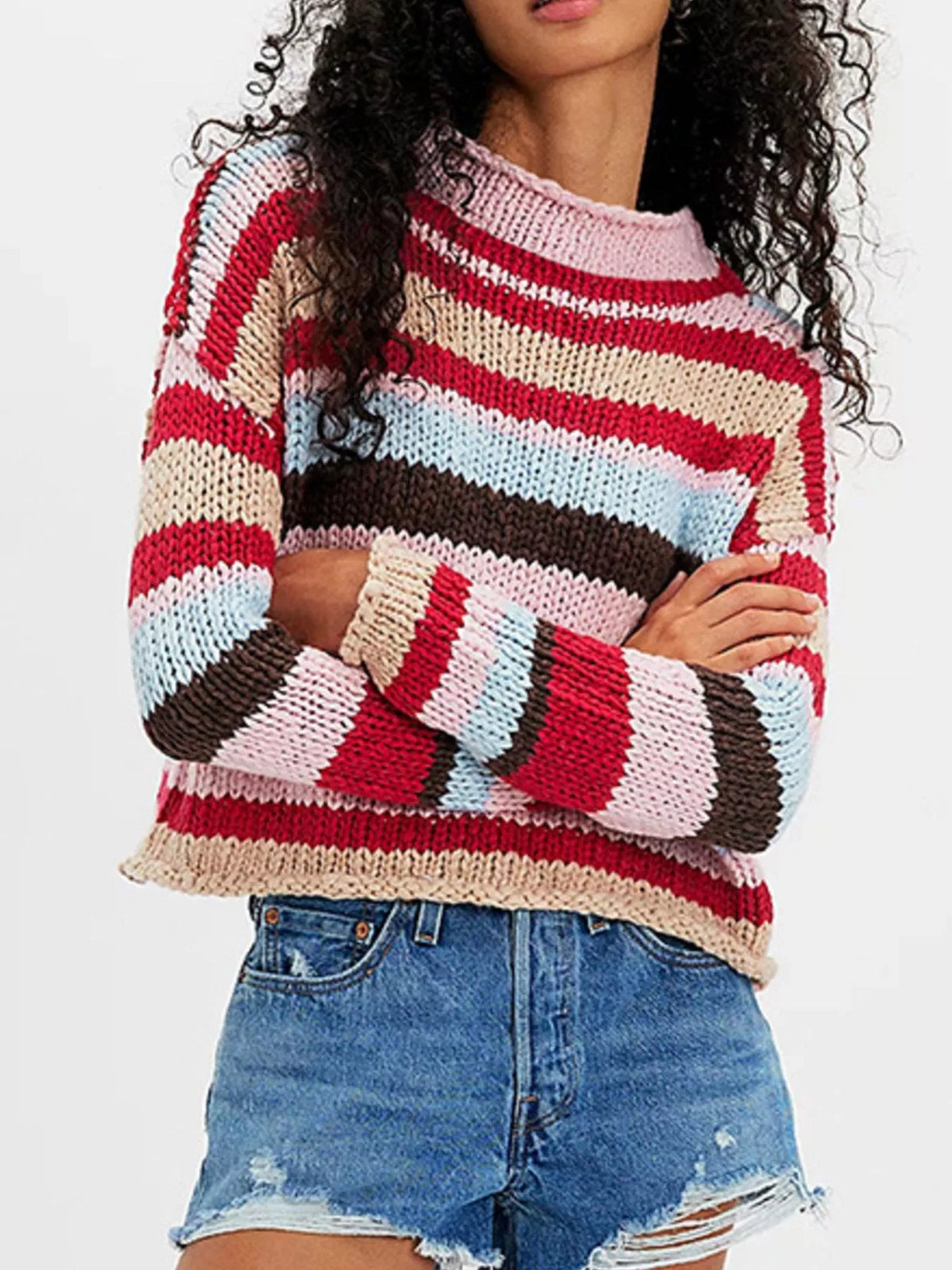 Trendsi Chunky Knit Striped Sweater -