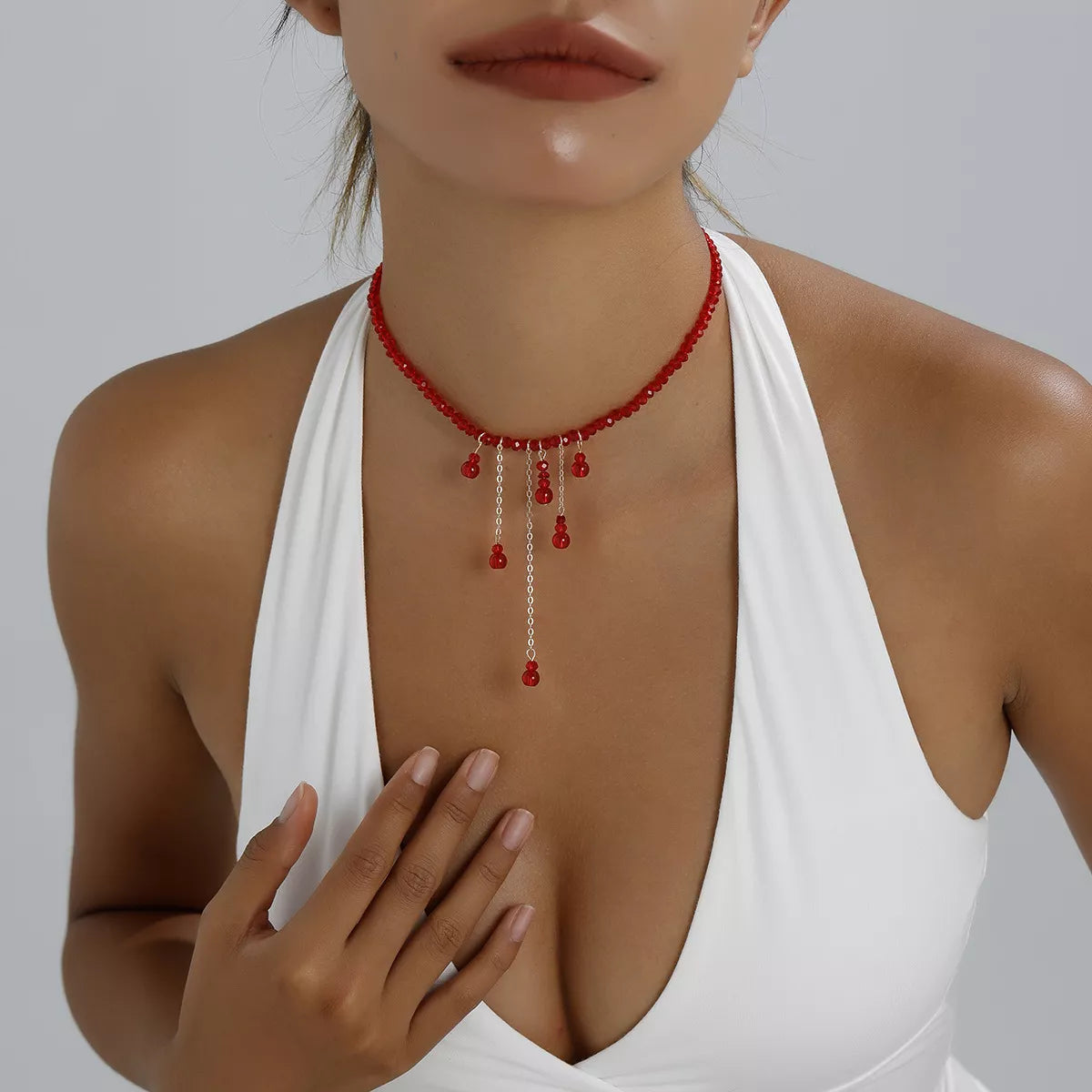 Trendsi Gothic Beaded Tassel Necklace -