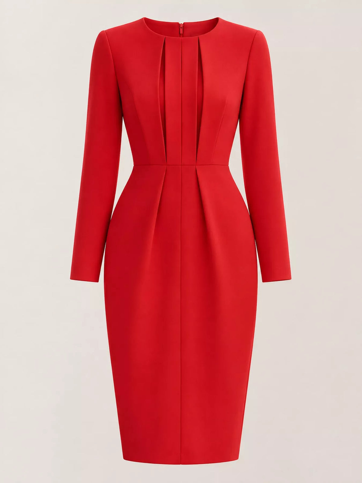 Red long sleeve bodycon dress, front view