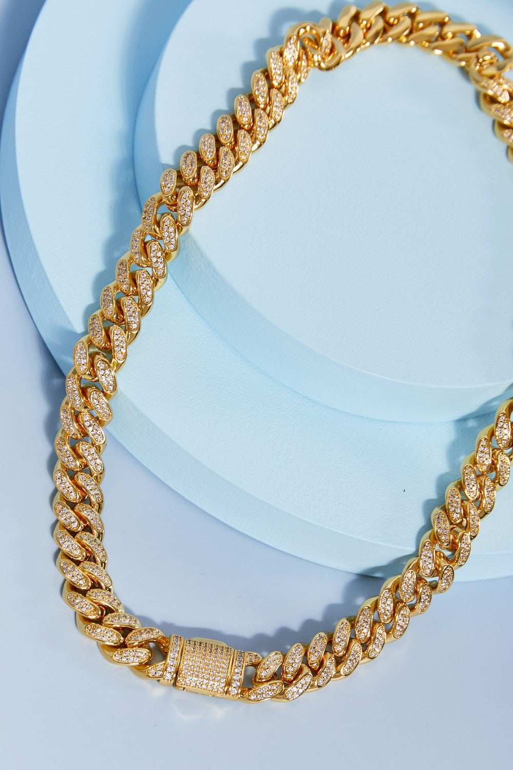 Women's Brass Curb Chain Necklace With Cubic Zirconia — product view 3