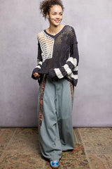 Trendsi POL Color-Blocked Stripe Pattern Knit Top with Twisted Weave -