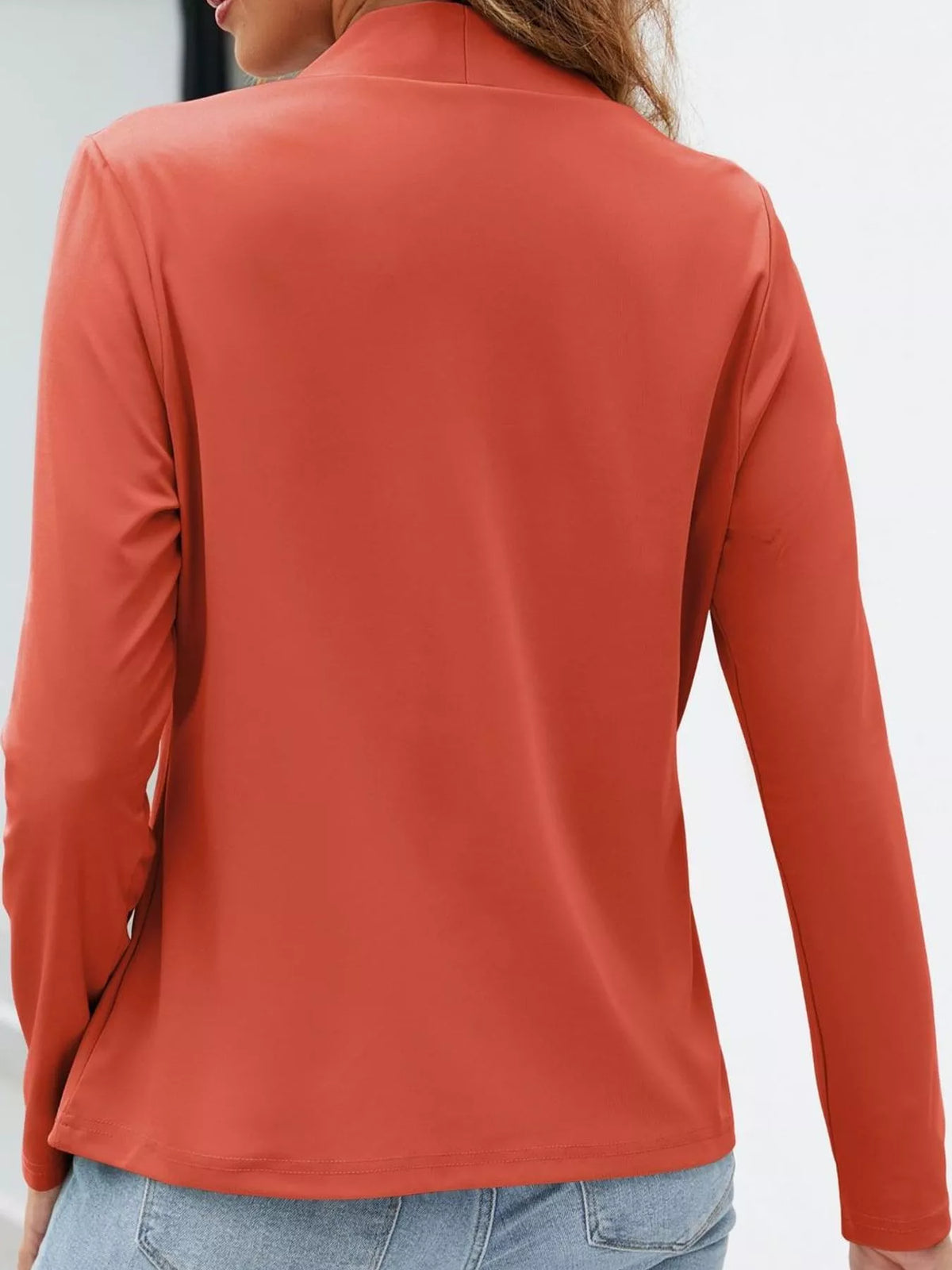 Mandarin neck long sleeve blazer, back view