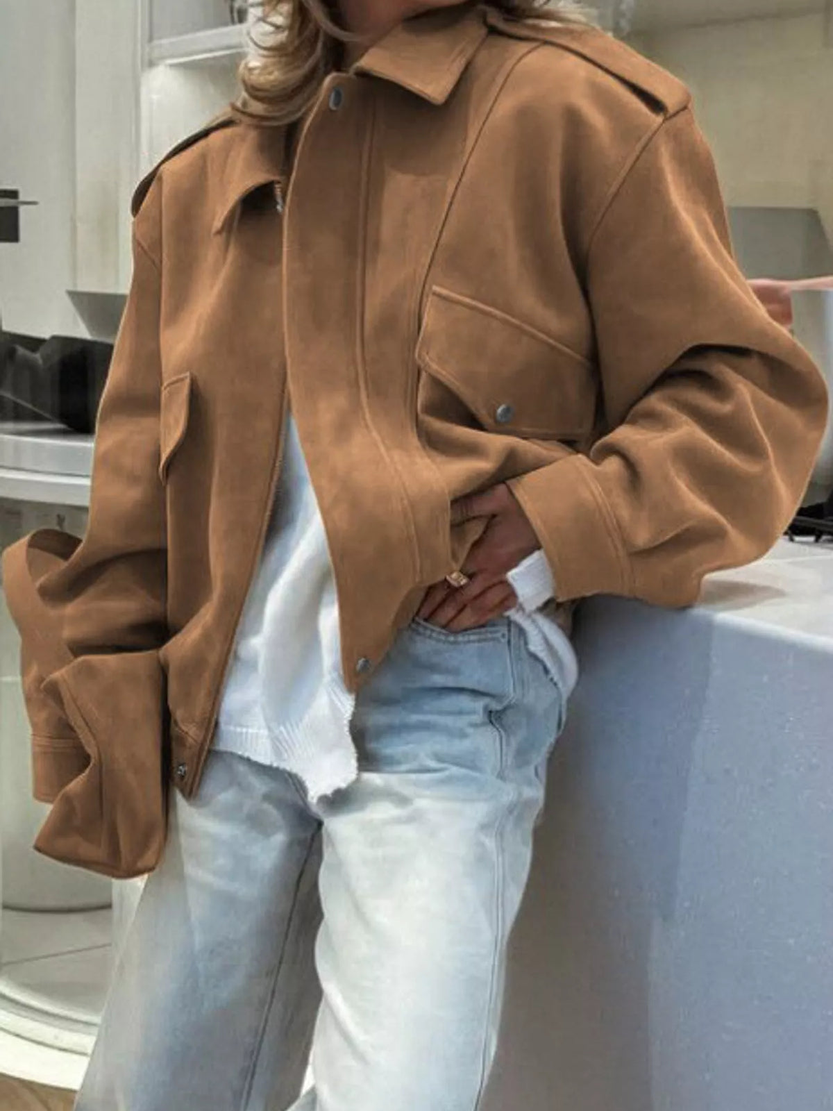 Elastic Hem Long Sleeve Jacket — front view