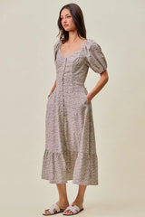Trendsi SO ME Ditsy Floral Self Belt On Elastic Waist Maxi Dress -