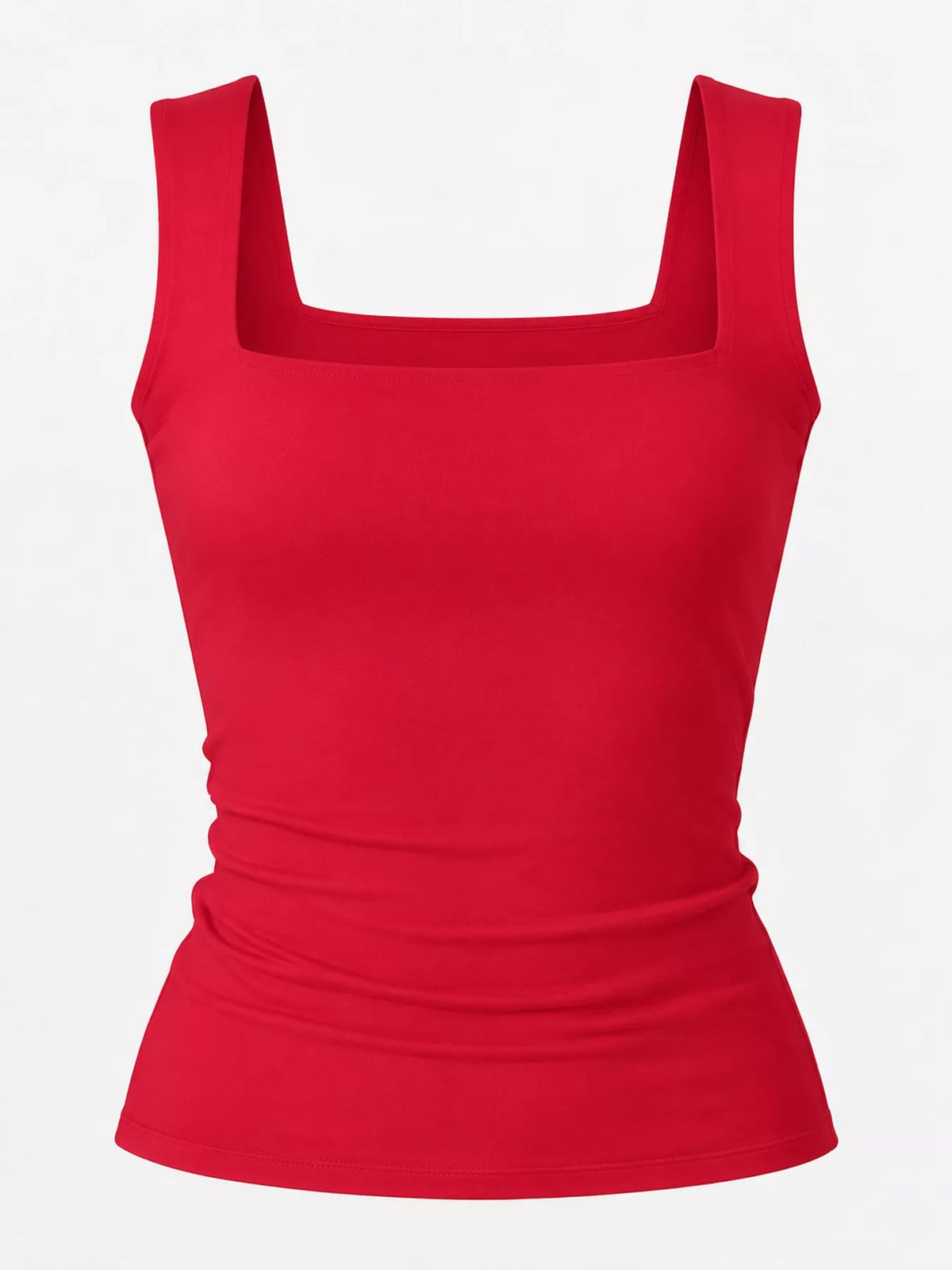 Red square-neck tank, front product view
