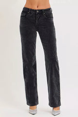 Trendsi RISEN Tummy Control Mid Rise Straight Leg Corduroy Pants -