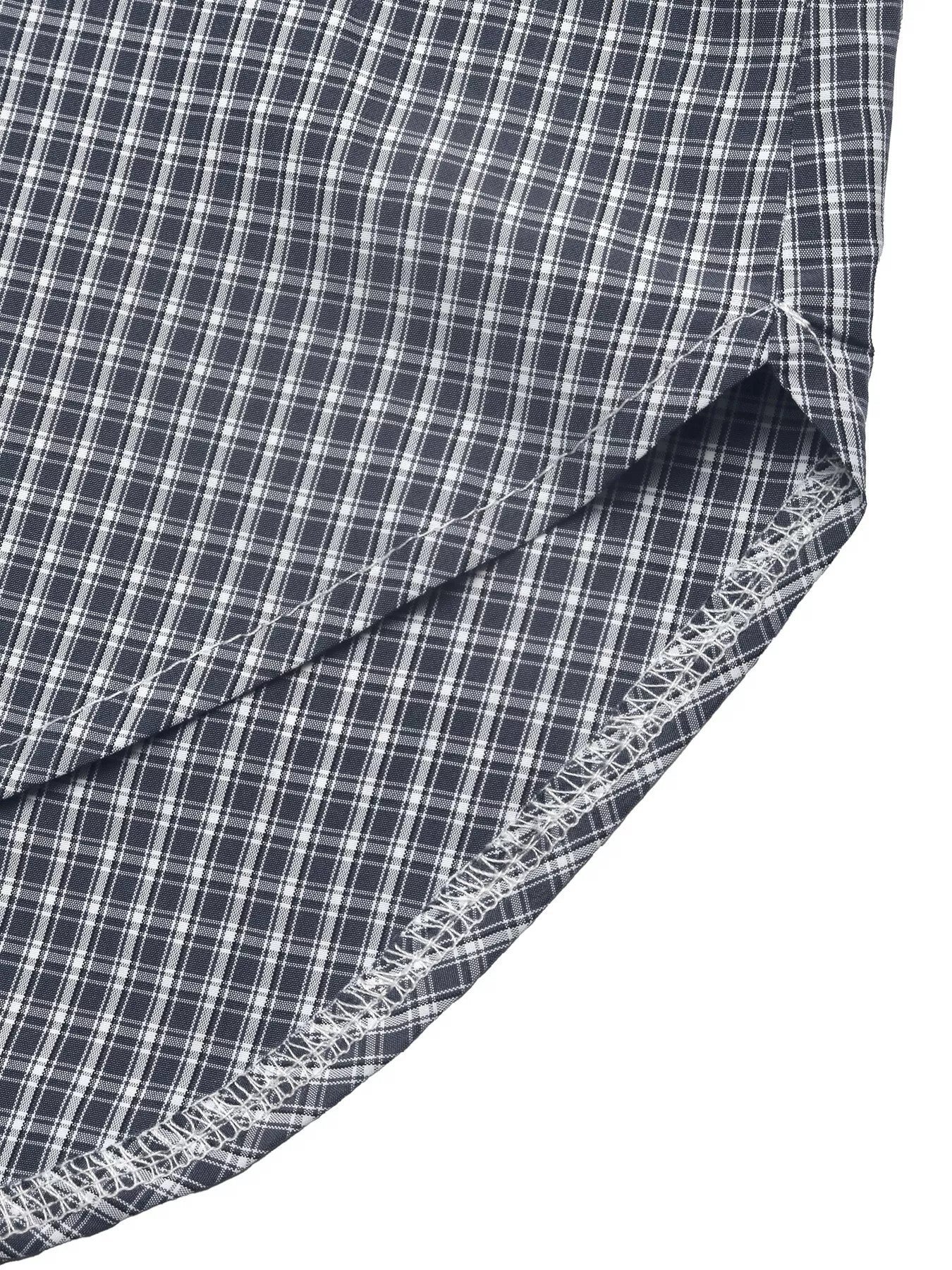 Trendsi Gingham Button Up Shirt with Tie-Sleeve Detail -