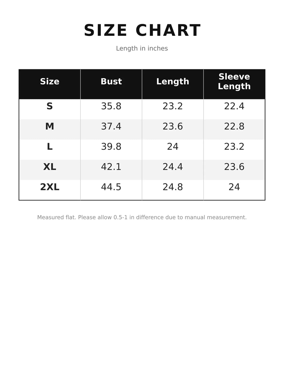 Size chart for cable-knit button-up cardigan