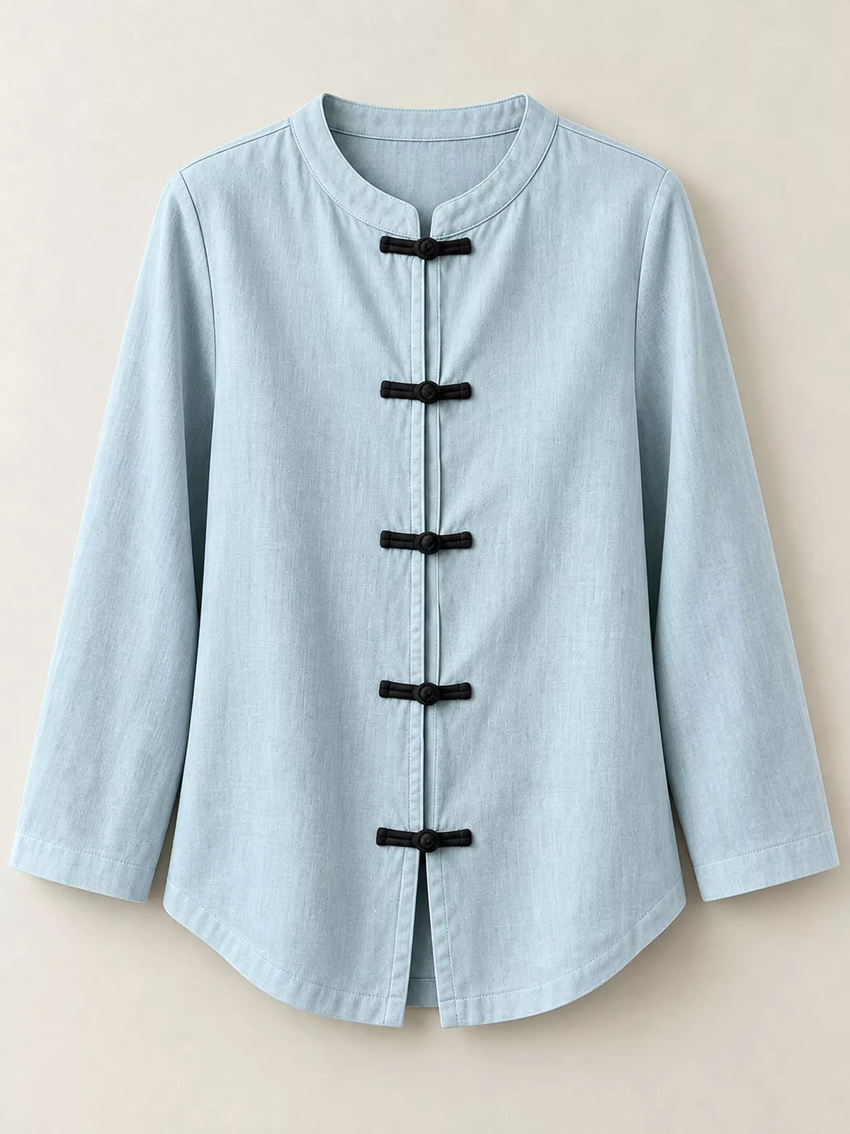 Chinese Style Mandarin Collar Blouse in light blue, front view