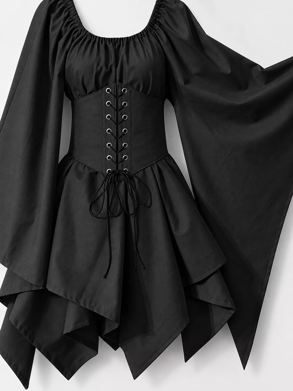 Lace-up asymmetric dress, black lace up bodice detail
