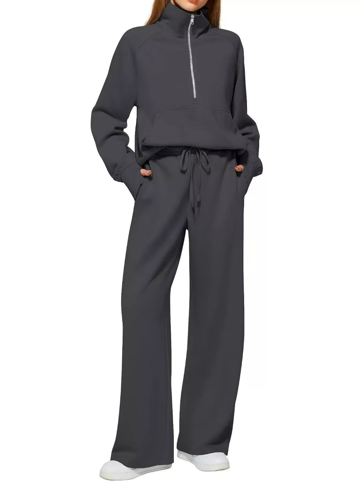 Half-zip top and pants set, charcoal front