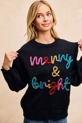 Trendsi BiBi Tinsel Lettering Christmas Sweater -