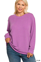 Trendsi Zenana Full Size Raised Rib Round Neck Long Sleeve Top Plus Size -