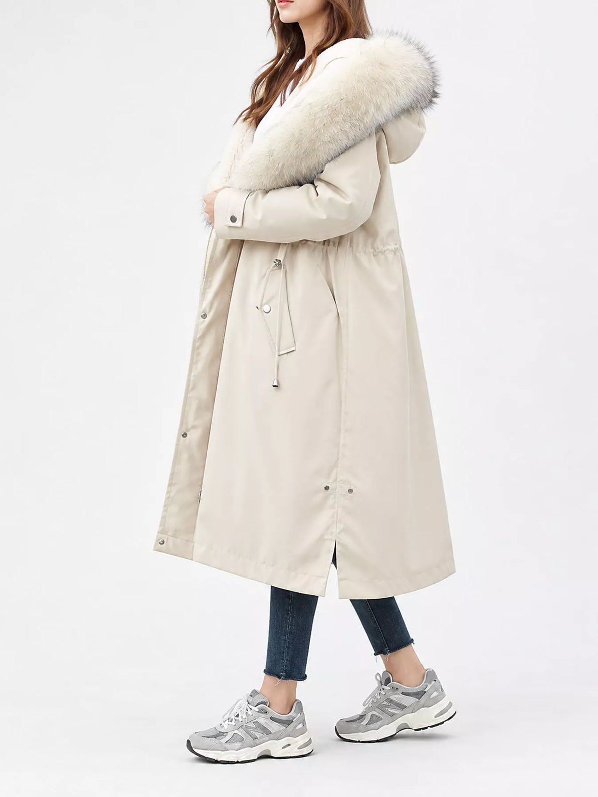 Faux-fur-trim parka, ivory side