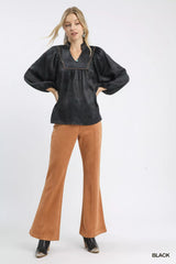 Trendsi Umgee Crinkle Brocade Long Sleeve Blouse -
