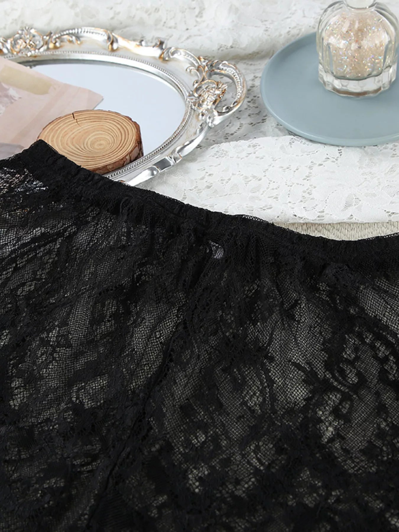 Trendsi Lace Tube Top & Cardigan and Shorts Three-Piece Lounge Set -