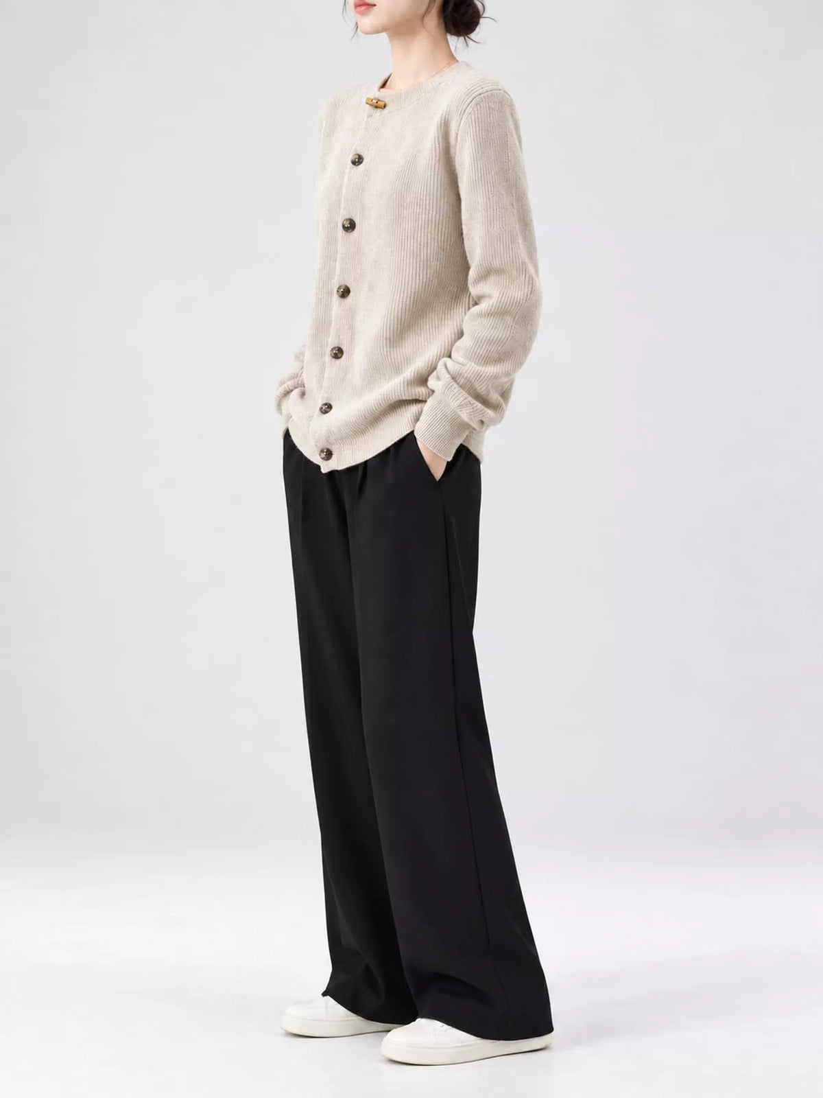 Pearl Barley ribbed knit asymmetrical button cardigan