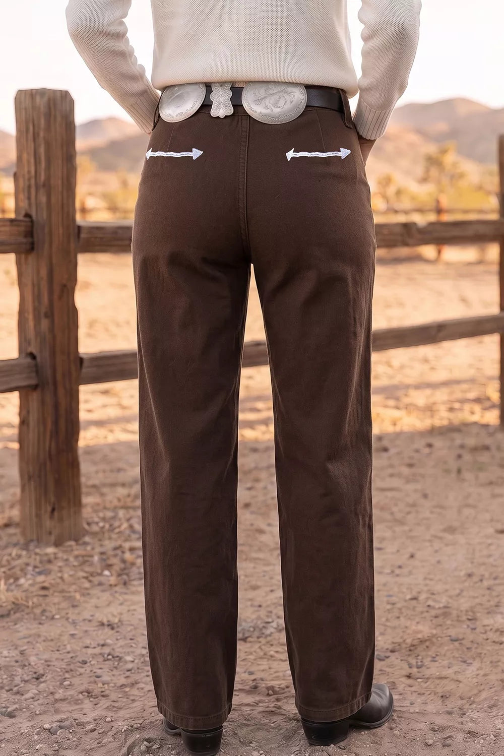 Trendsi Western Colorblock Pockets Button Fly Decorative Belt Loops Straight Leg Jeans -