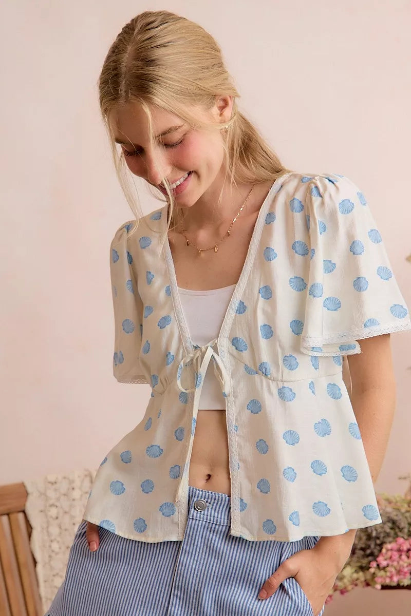Women's Boho Print Tie-Front Blouse With Flutter Sleeves — product view 8