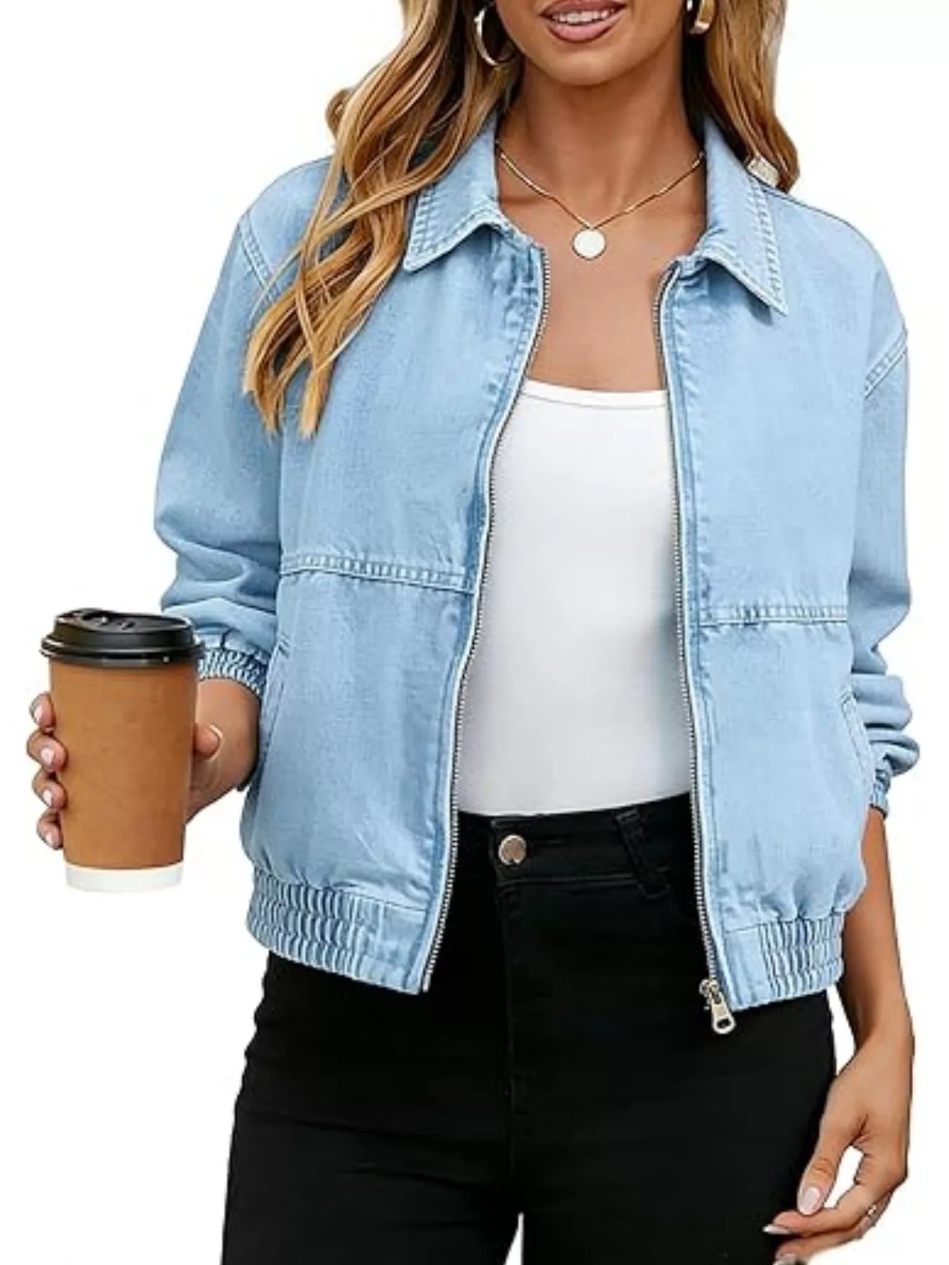 Trendsi Classic Zip-Up Denim Jacket -