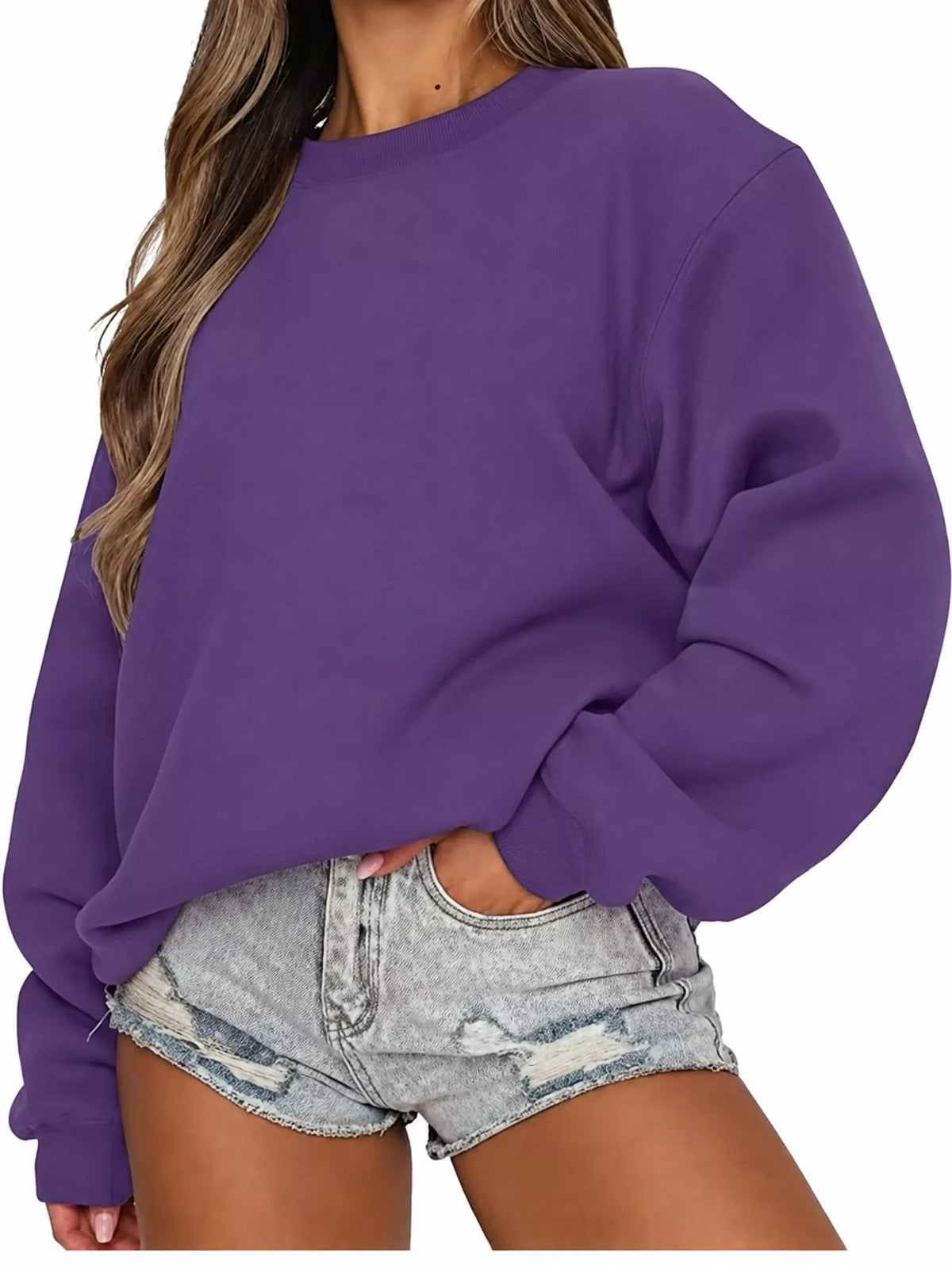 Pullover sweatshirt, purple angled front