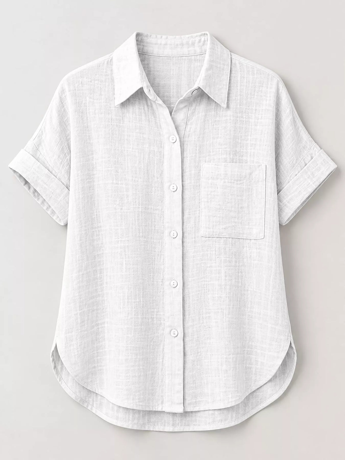 Women's Button Up Short Sleeve Shirt in white — flat lay view