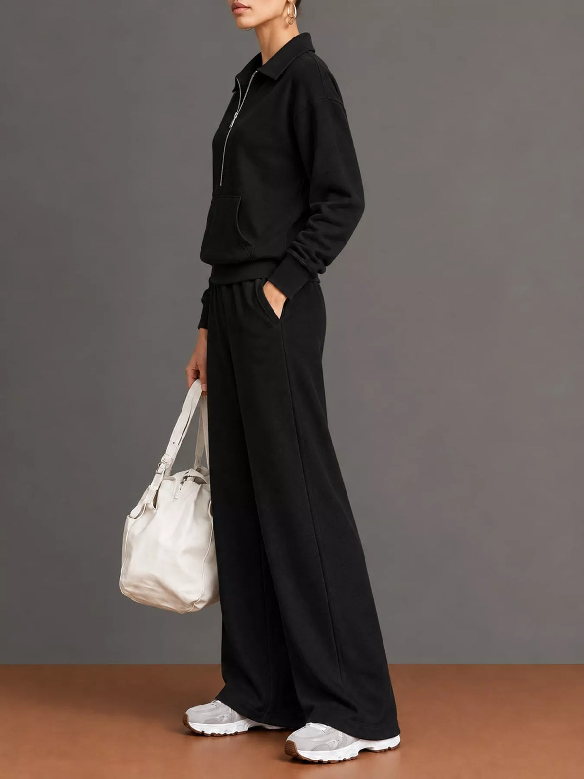 Half Zip Long Sleeve Top and Pants Set — side view