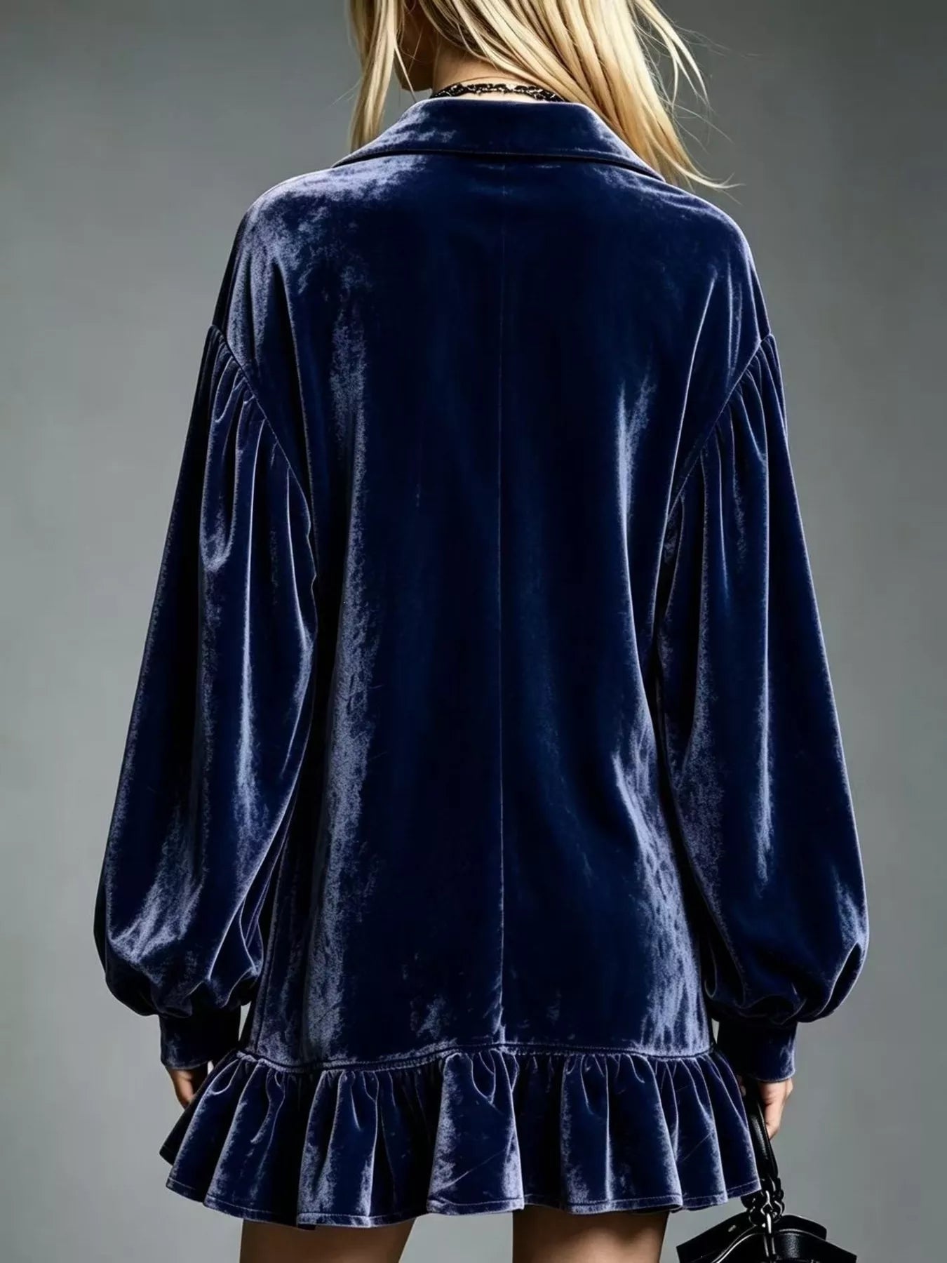Trendsi Full Size Velvet Ruffled Hem Long Sleeve Dress Plus Size -