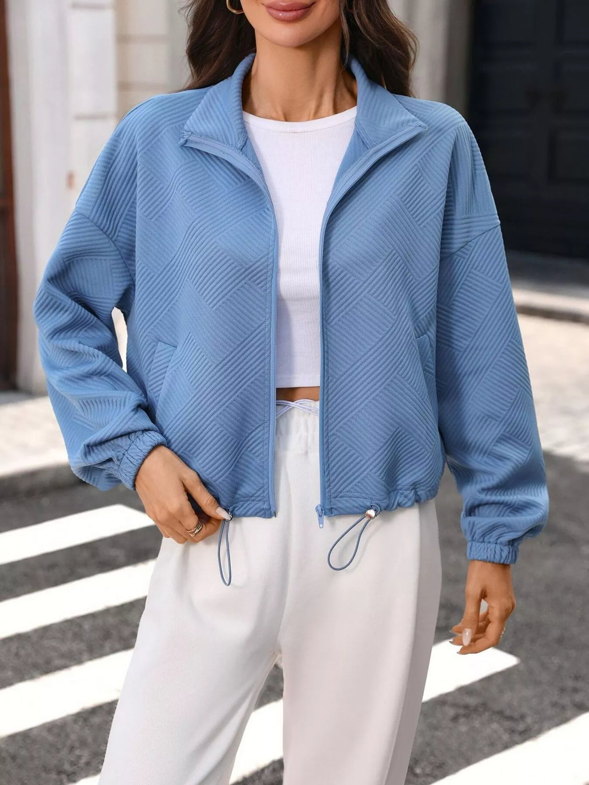 Trendsi Textured Zip-Up Casual Jacket -
