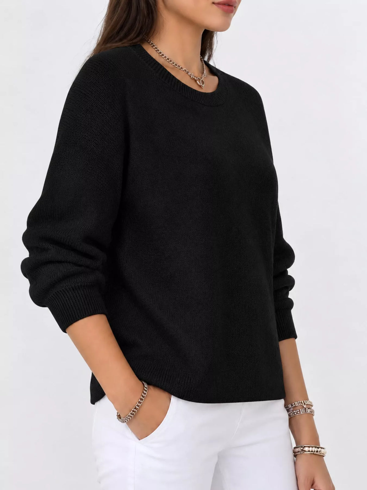 Black crew neck sweater