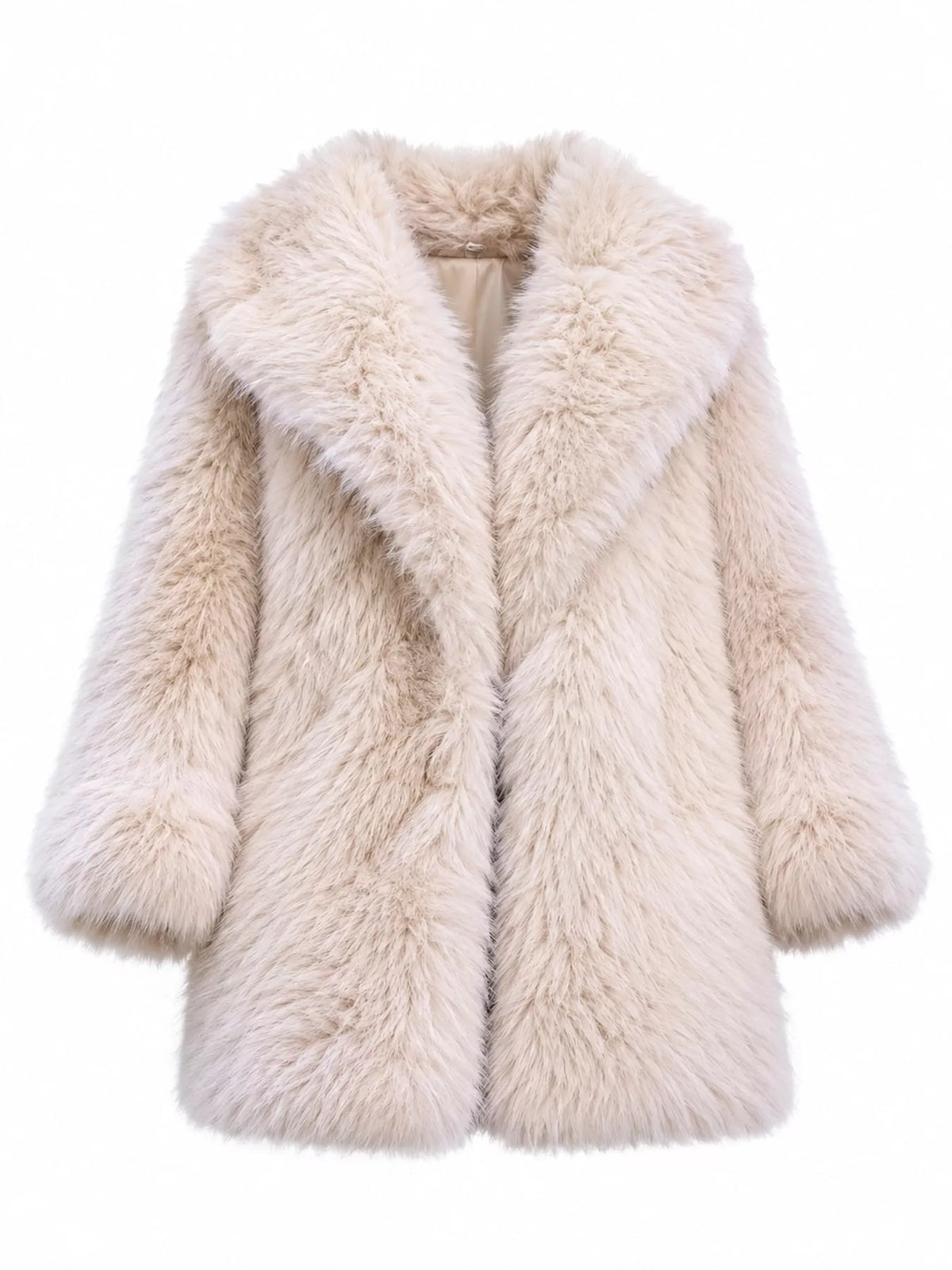 Faux Fur Long Sleeve Coat in cream