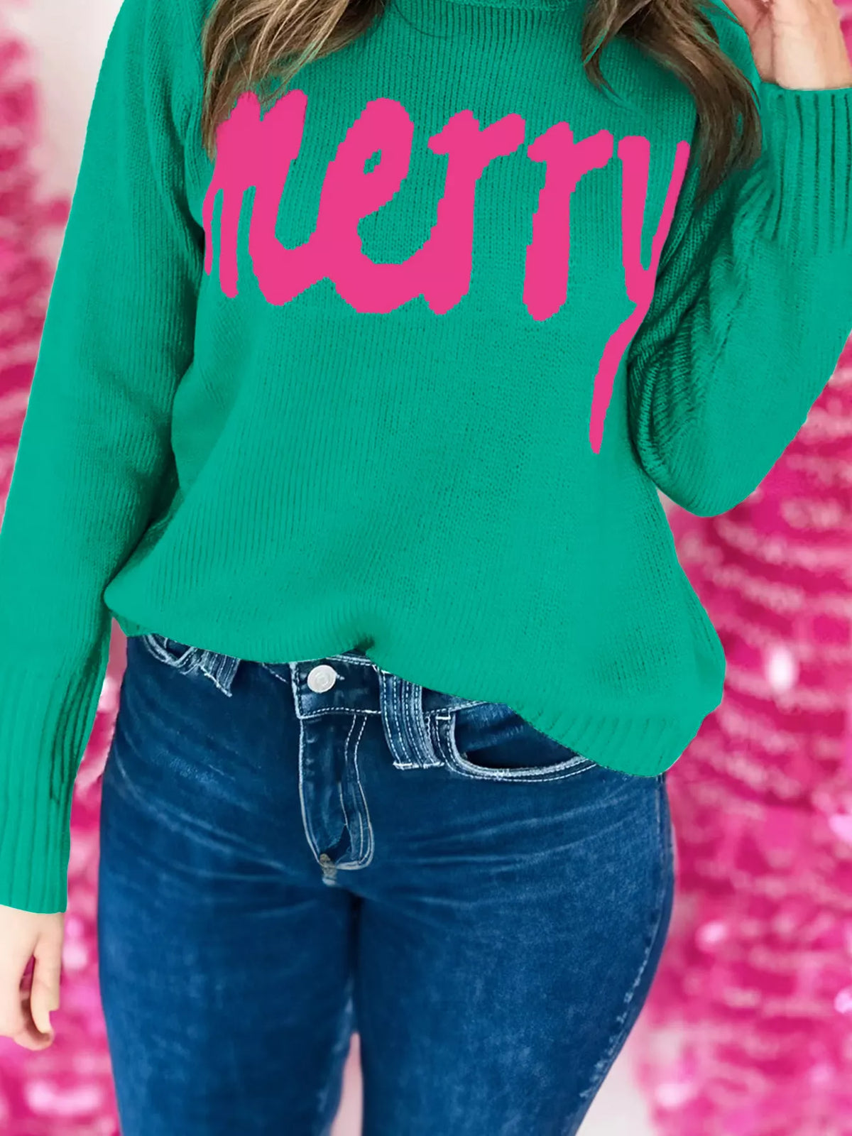 Merry sweater, green tucked front
