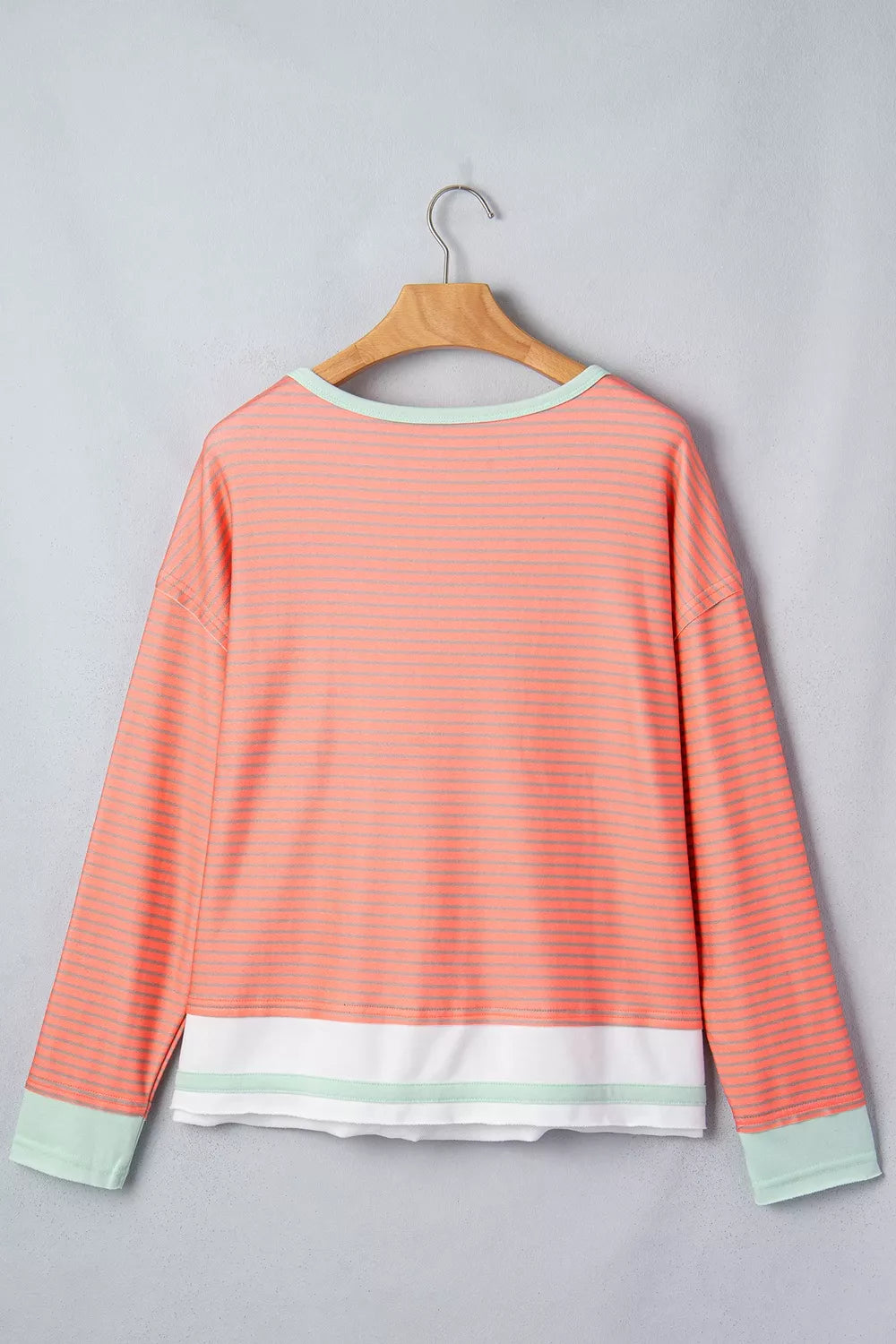 Trendsi Stripe Colorblock Detail Raw Seam Long Sleeve Tunic Top - Shirts