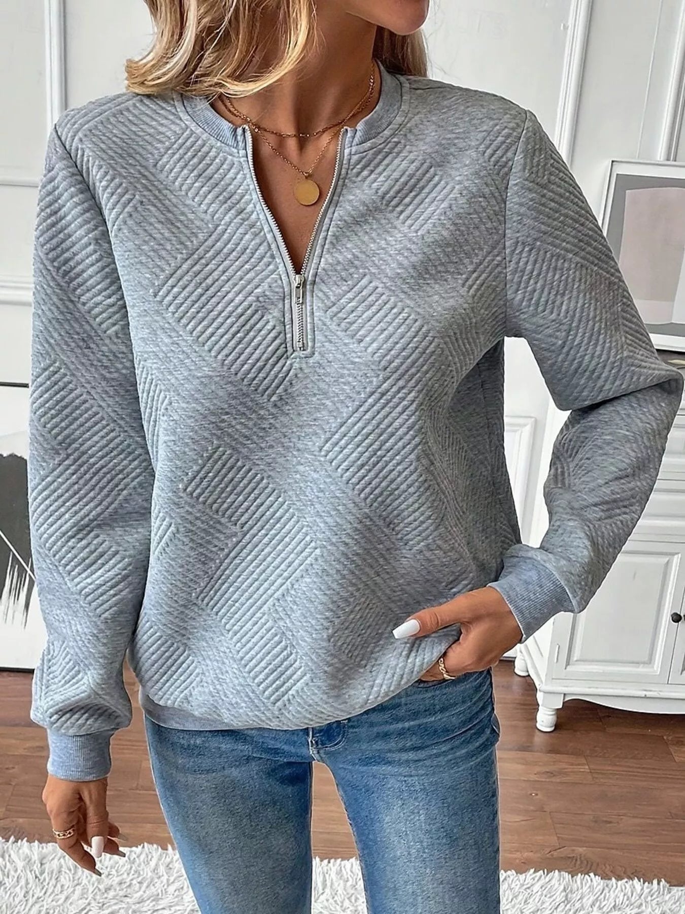 Trendsi Textured Quarter-Zip Sweatshirt -