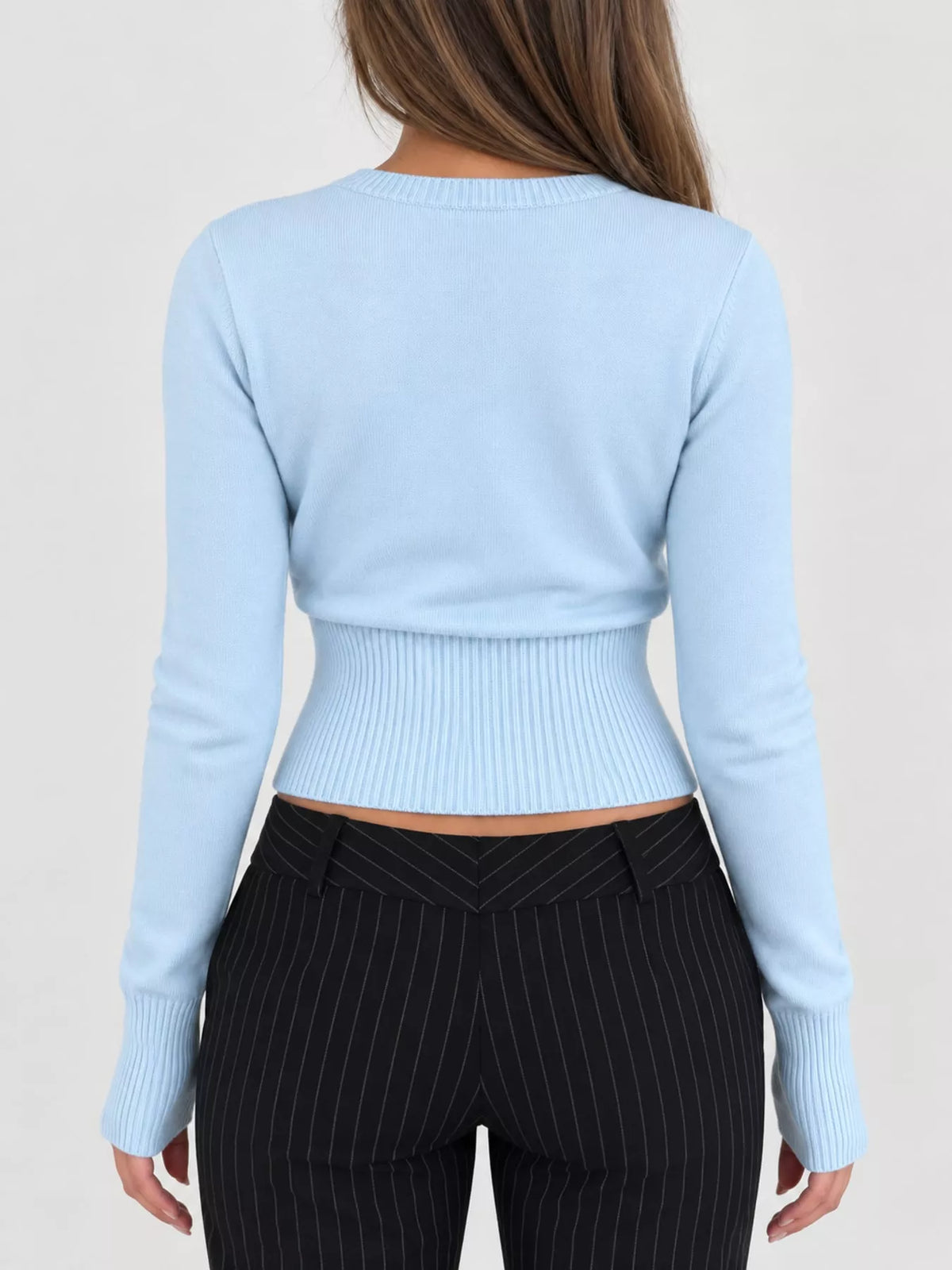 Slim-fit Ribbed Knit Button-Down Cardigan, back view