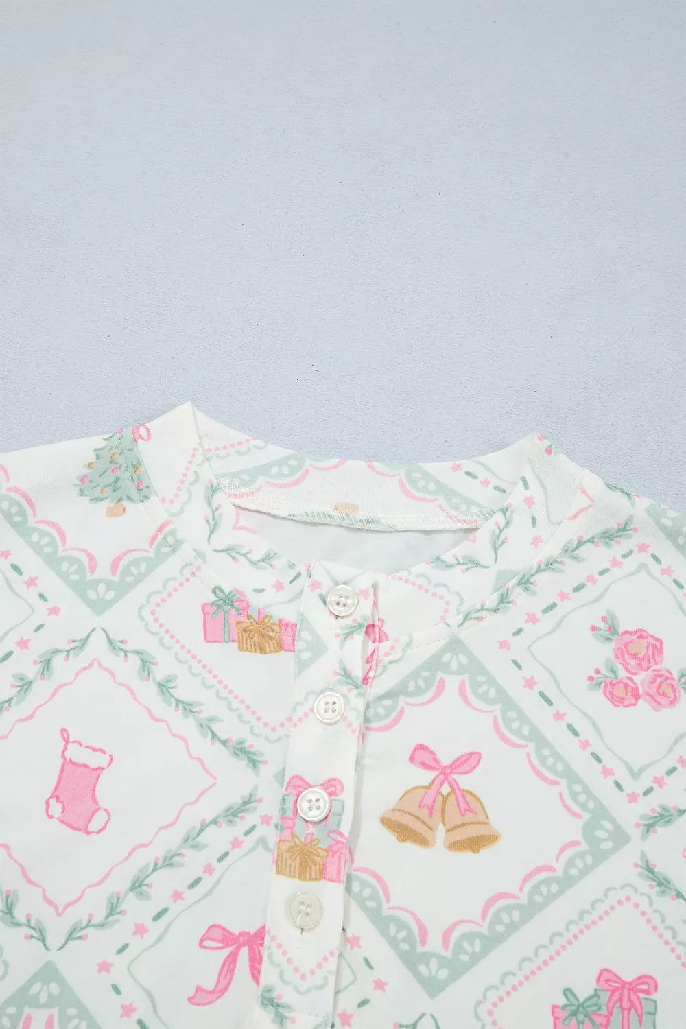 Christmas Long Sleeve Top and Pants Lounge Set, neckline detail