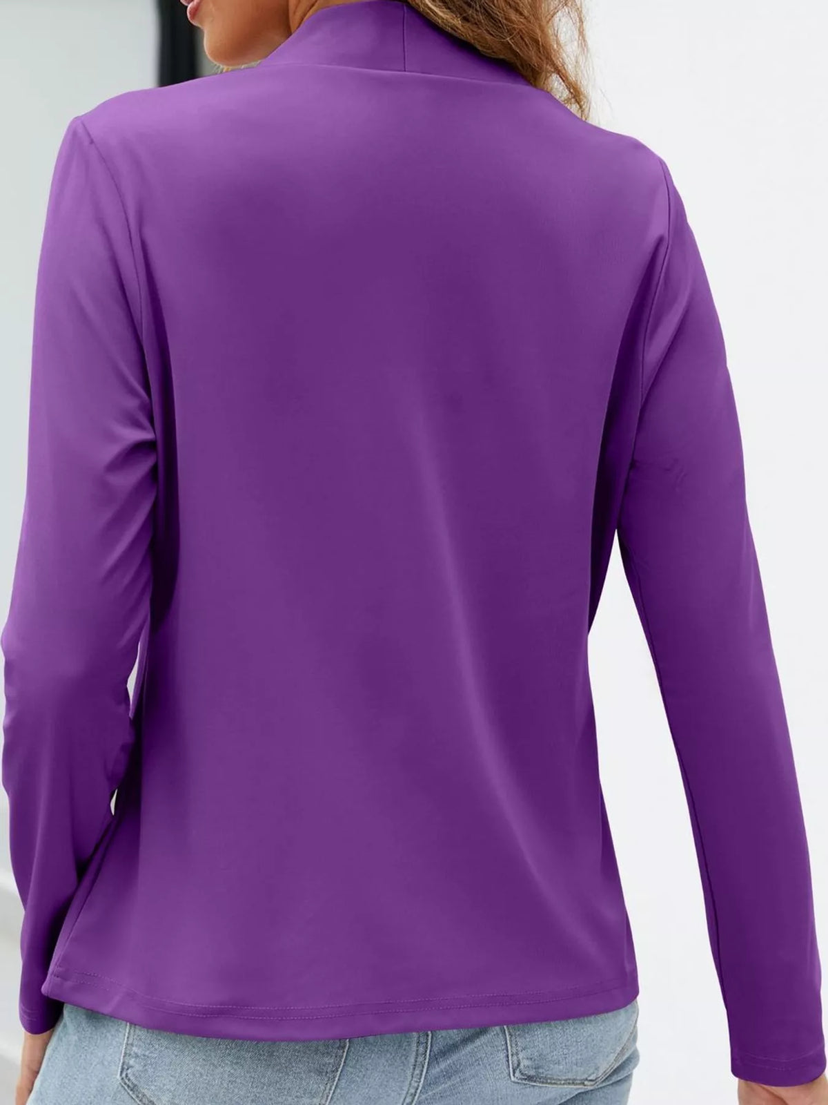 Mandarin neck long sleeve blazer, back view