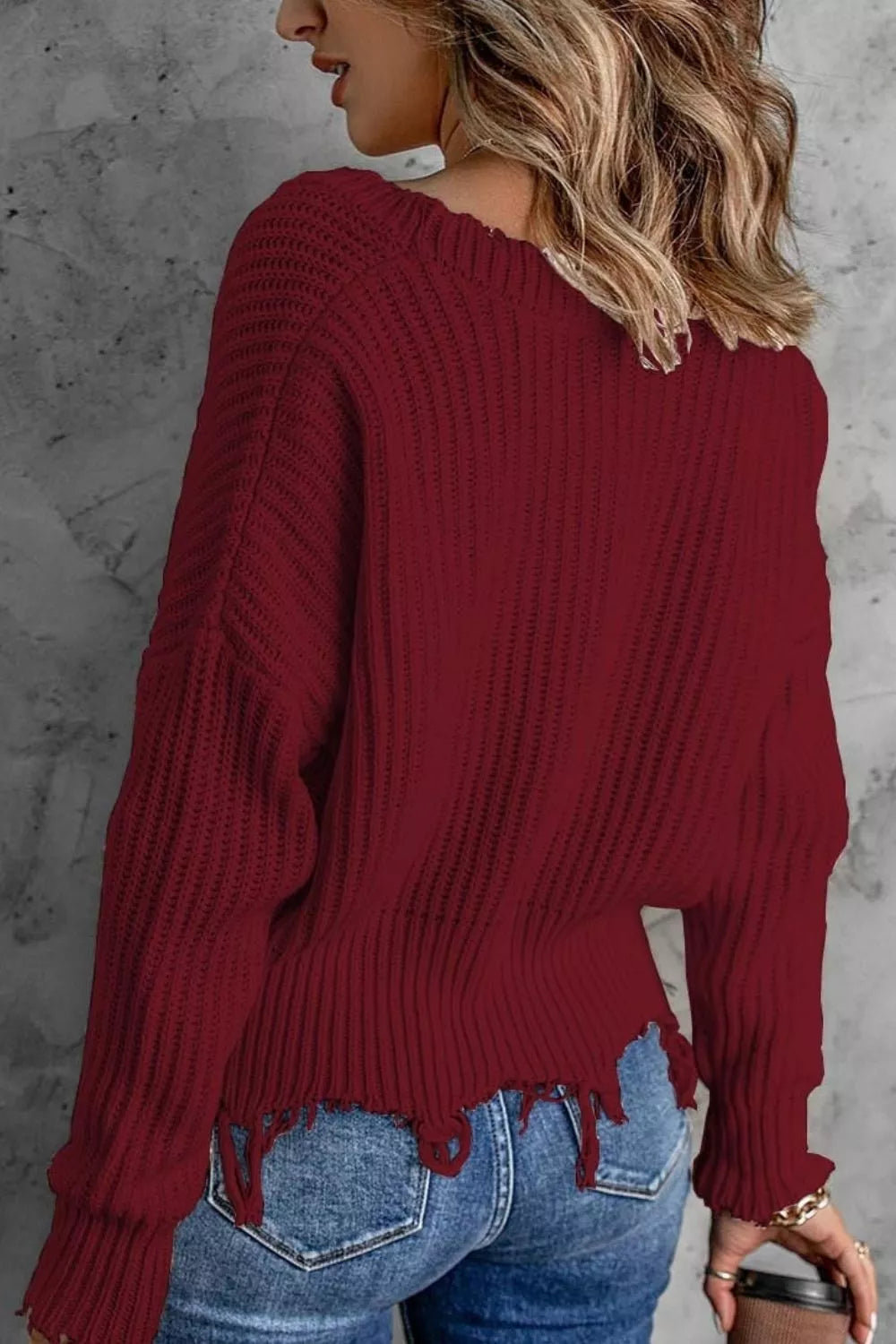 Raw-hem v-neck sweater