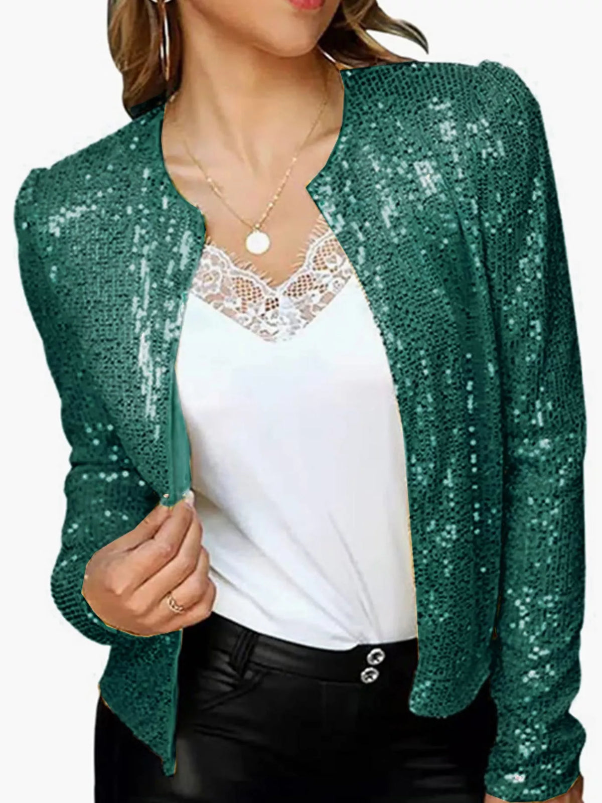 Sequin Long Sleeve Jacket — front view