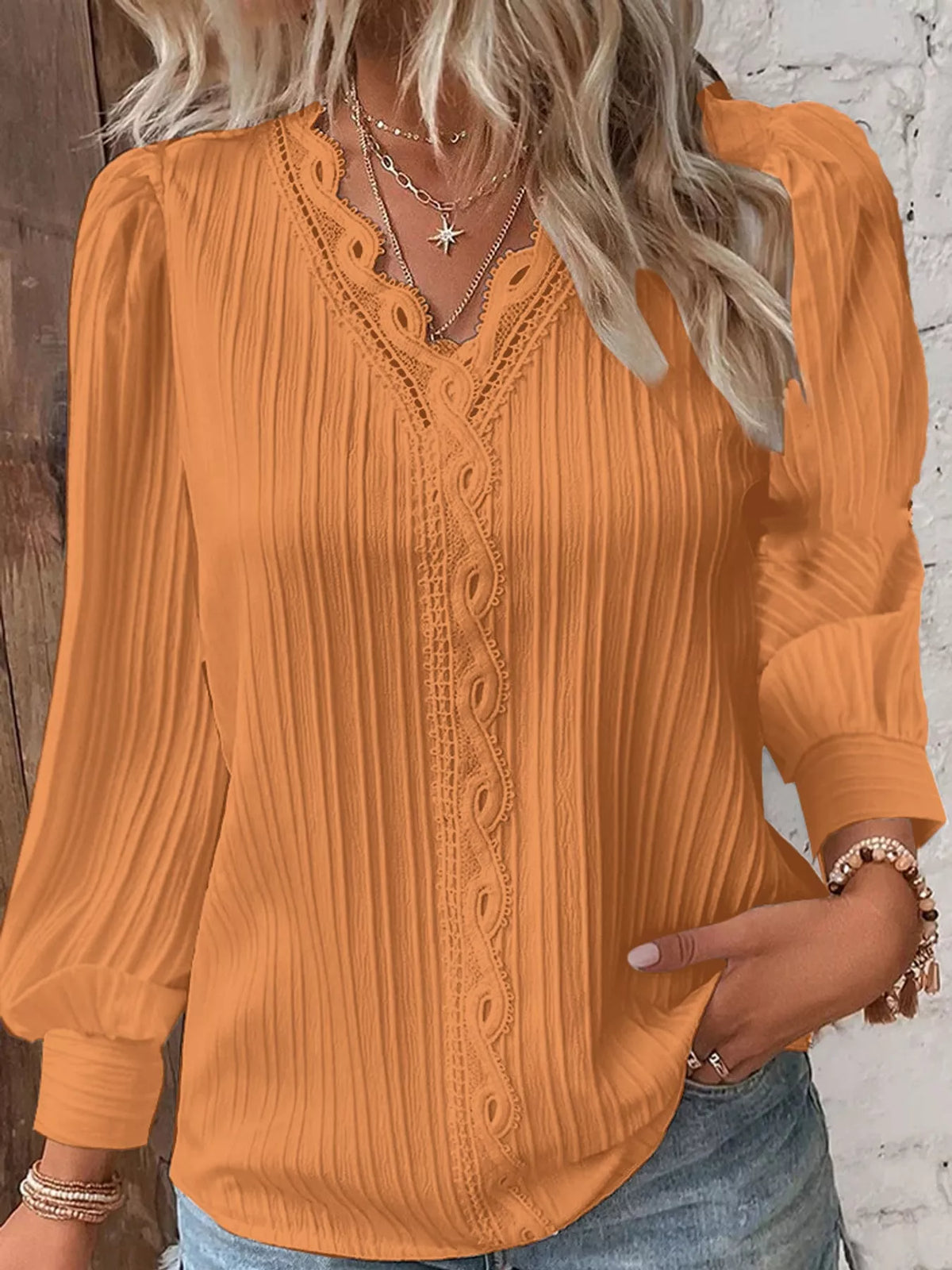 Orange long-sleeve blouse