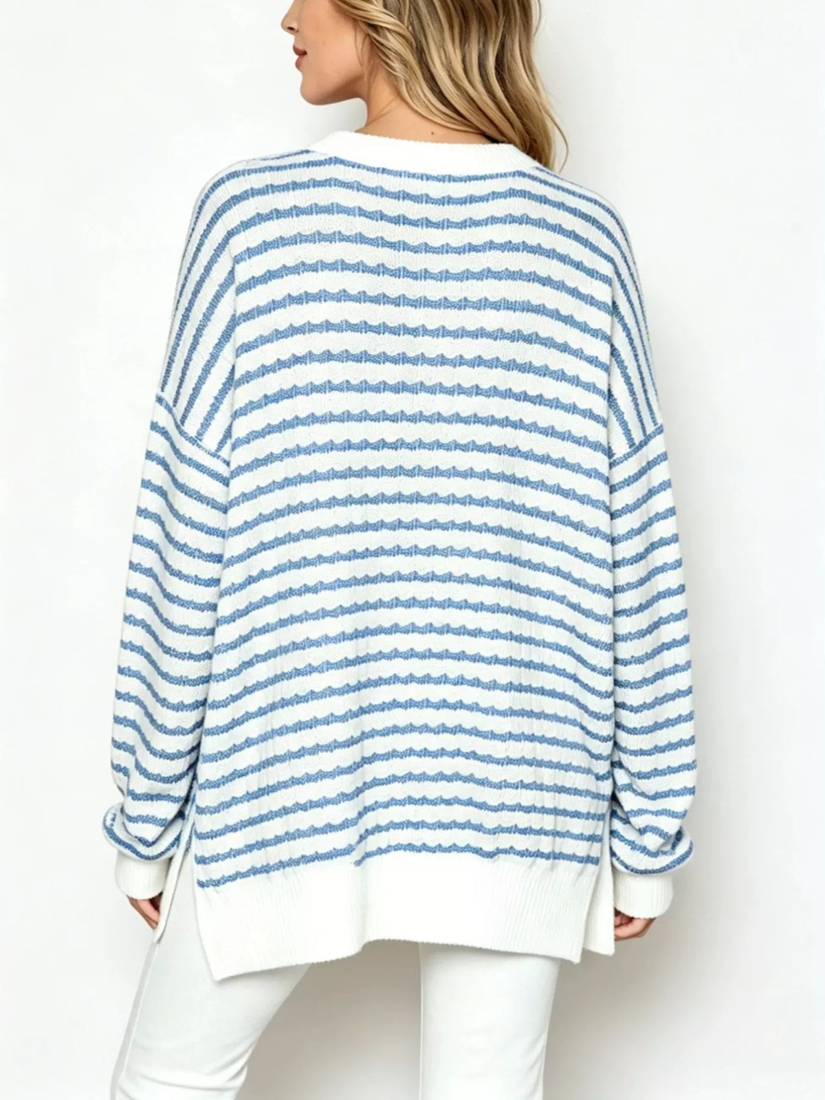 Trendsi Oversized Striped Crew Neck Sweatshirt -