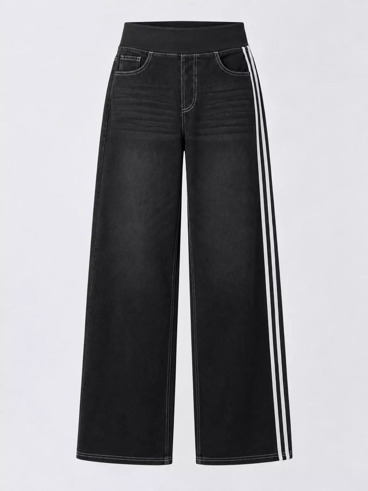 Wide-Leg Side-Stripe Jeans in black